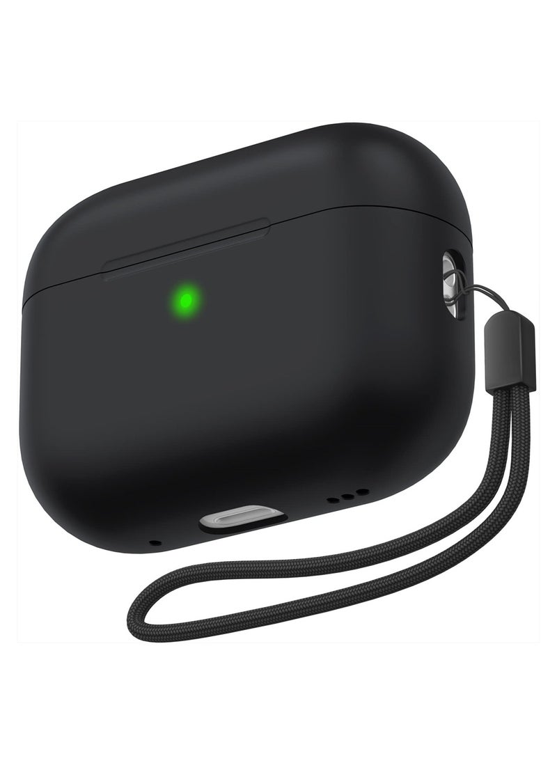 SYOSI - AirPods Pro 2 Case Cover 2022, Premium Silicone Case Cover with Lanyard Fully Protective with Front LED Visible (Black) - Image 1