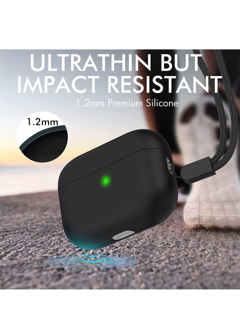 SYOSI - AirPods Pro 2 Case Cover 2022, Premium Silicone Case Cover with Lanyard Fully Protective with Front LED Visible (Black) - Image 1