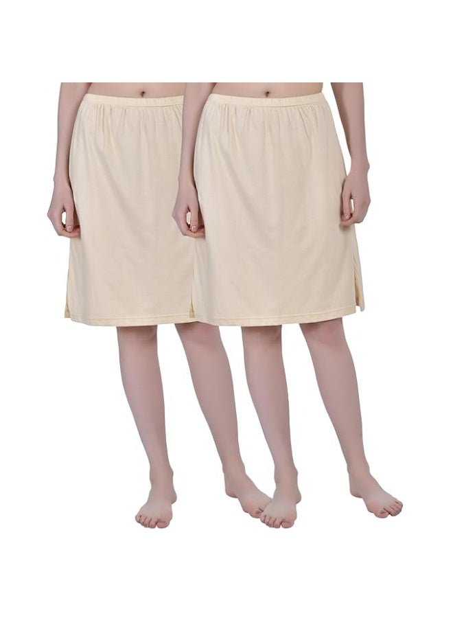 Aimly Women's Cotton Knee Length Skirt - Beige (Pack of 2) - Image 1