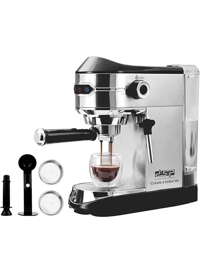 DSP Professional Espresso Milk Frother, 15 Bar, Stainless Steel, 1450 Watts, Black - Image 1