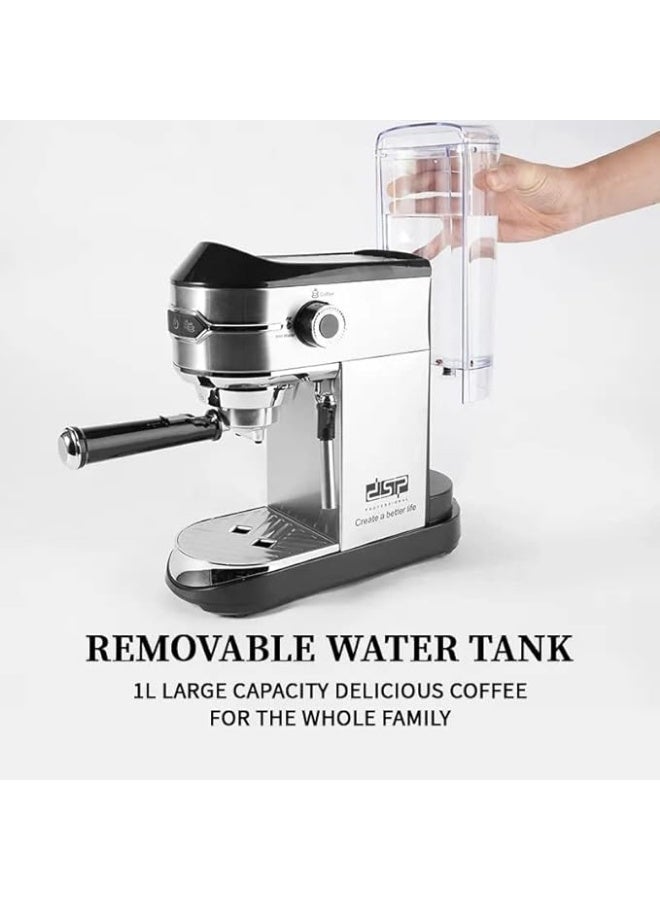 DSP Professional Espresso Milk Frother, 15 Bar, Stainless Steel, 1450 Watts, Black - Image 4