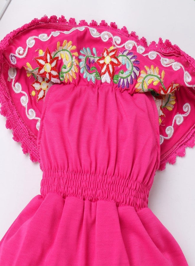 OBEEII Mexican Dress for Toddler Baby Girls Off-Shoulder Traditional Floral Embroidered Dress Cinco De Mayo Fiesta Dresses Hot Pink 18-24 Months - Image 3