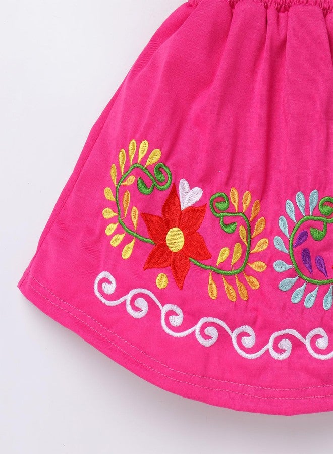 OBEEII Mexican Dress for Toddler Baby Girls Off-Shoulder Traditional Floral Embroidered Dress Cinco De Mayo Fiesta Dresses Hot Pink 18-24 Months - Image 4