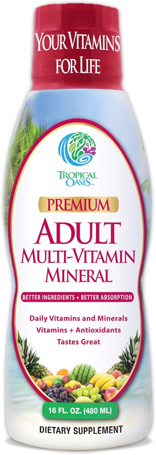 Tropical Oasis فيتامينات متعددة سائلة للبالغين من تروبيكال أواسيز مع 125 عنصر غذائي شامل 85 فيتامين ومعادن و23 حمض أميني و18 عشب 16 أونصة سائلة 32 حصة - Image 1