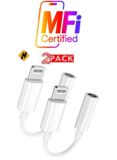 2-Pack Lightning to 3.5mm AUX Jack Adapter for iPhone – White, Headphone Converter Cable