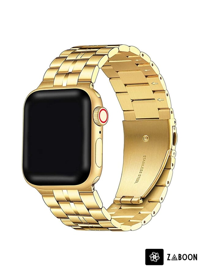 Zaboon 5-bead Stainless Steel  Watch Band For Apple Watch Ultra 49mm / Series 8&7 45mm / SE 2&6&SE&5&4 44mm / 3&2&1 42mm(Gold) - Image 1