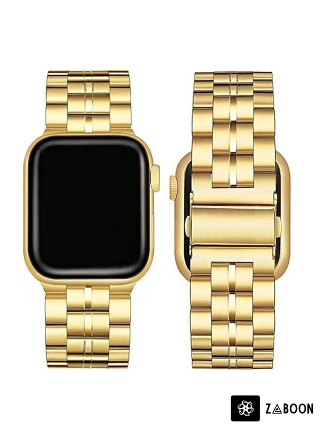 Zaboon 5-bead Stainless Steel  Watch Band For Apple Watch Ultra 49mm / Series 8&7 45mm / SE 2&6&SE&5&4 44mm / 3&2&1 42mm(Gold) - Image 2