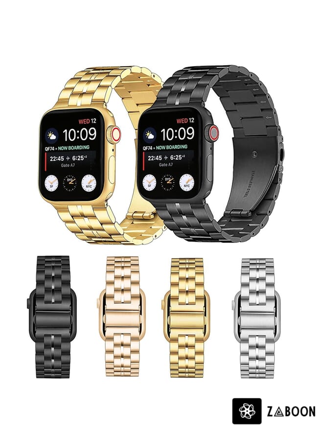 Zaboon 5-bead Stainless Steel  Watch Band For Apple Watch Ultra 49mm / Series 8&7 45mm / SE 2&6&SE&5&4 44mm / 3&2&1 42mm(Gold) - Image 4