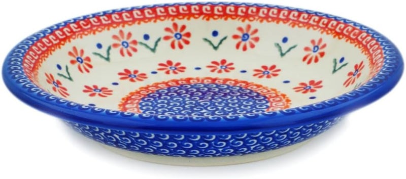 Polmedia Polish Pottery Authentic Polish Pottery Pasta Bowl 9inch in Red Daisy Design Handmade in Bolesawiec Poland by Ceramika Bona  Certificate of Authenticity - Image 2