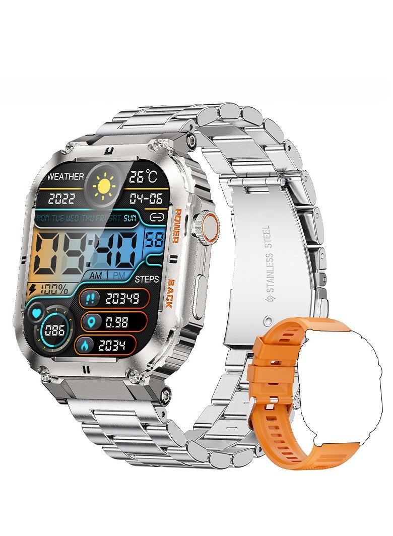 Smart Watch for Men Bluetooth Calling 1.95 AMOLED Screen Sport Fitness Tracker Waterproof Smartwatch for Android iOS with Silver Steel Band - Image 1