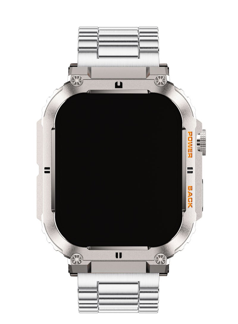 Smart Watch for Men Bluetooth Calling 1.95 AMOLED Screen Sport Fitness Tracker Waterproof Smartwatch for Android iOS with Silver Steel Band - Image 2