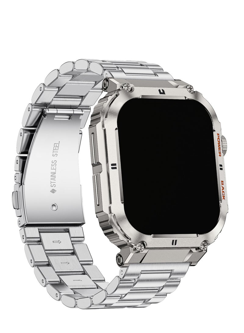 Smart Watch for Men Bluetooth Calling 1.95 AMOLED Screen Sport Fitness Tracker Waterproof Smartwatch for Android iOS with Silver Steel Band - Image 3