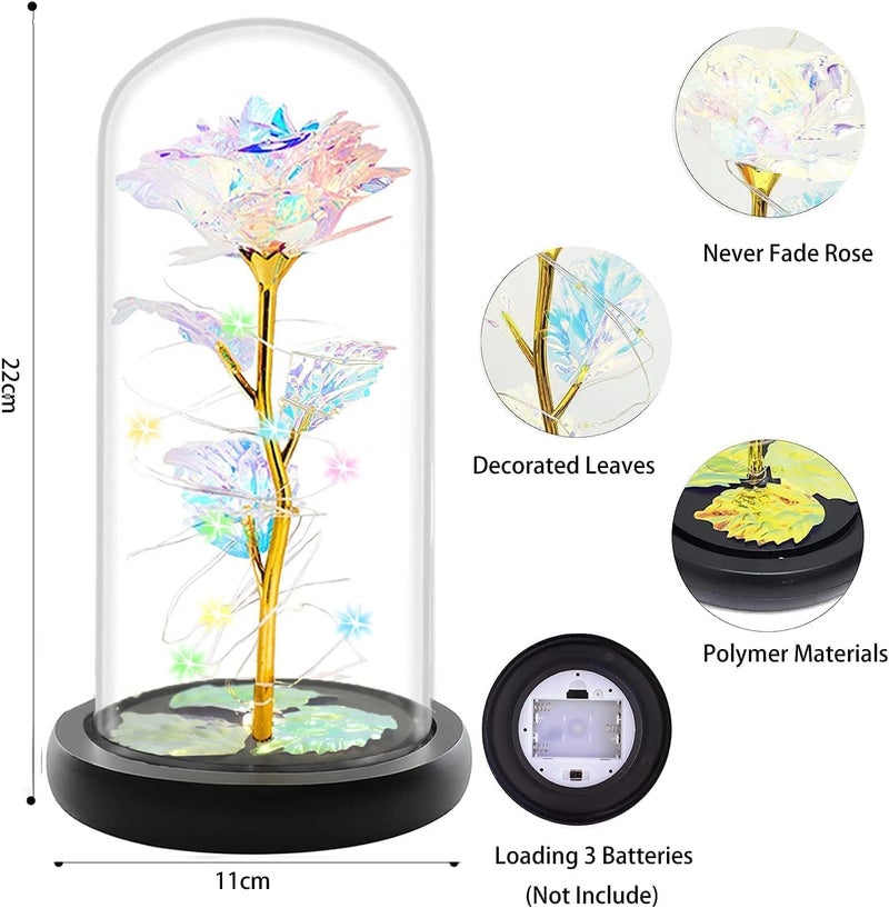 Hetzon Sales Handcrafted Galaxy Rose with LED Light Strings and Glass Display Case Perfect for Gifting and Decoration - Image 2