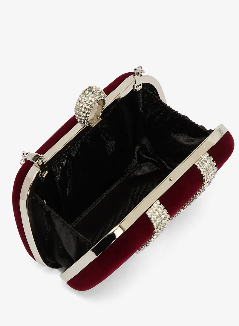 Khizana Burgandy Silver Rhinestone Diamonte Embellished Clutch for Women | Best Price UAE