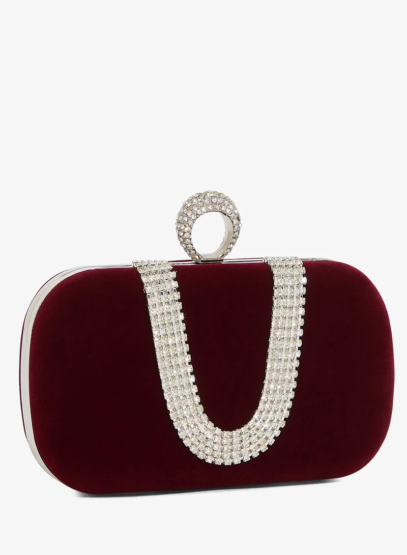 Khizana Burgandy Silver Rhinestone Diamonte Embellished Clutch for Women | Best Price UAE
