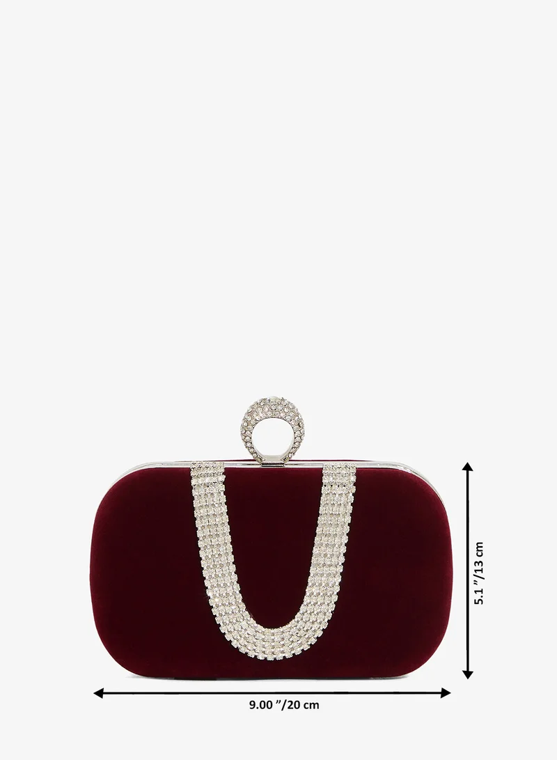 Khizana Burgandy Silver Rhinestone Diamonte Embellished Clutch for Women | Best Price UAE