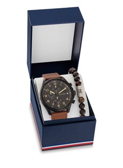 TOMMY HILFIGER Men's Leather Analog Wrist Watch Set - 2770153 