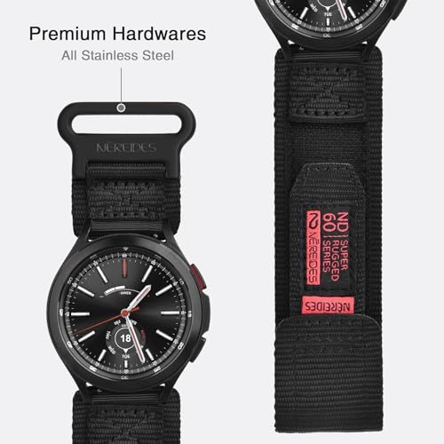 Nereides Band Compatible with Samsung Galaxy Watch 7 6 5 4 40mm 44mm/ Watch 6 4 Classic/Watch 5 Pro/Watch 3 Classic 41mm/Active 2, 20mm Nylon Replacement Sports Strap for Men Women(Black,L) - Image 5