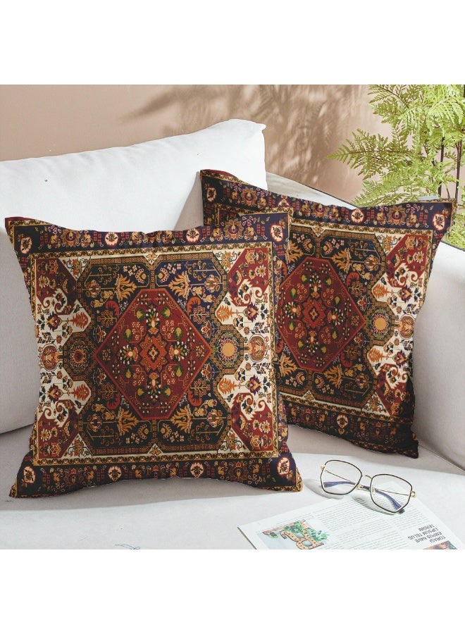 2-Pack Vintage Floral Bohemian Decorative Throw Pillow Covers, 18x18 Inch Super Soft Cushion Cases with Invisible Zipper - Image 1