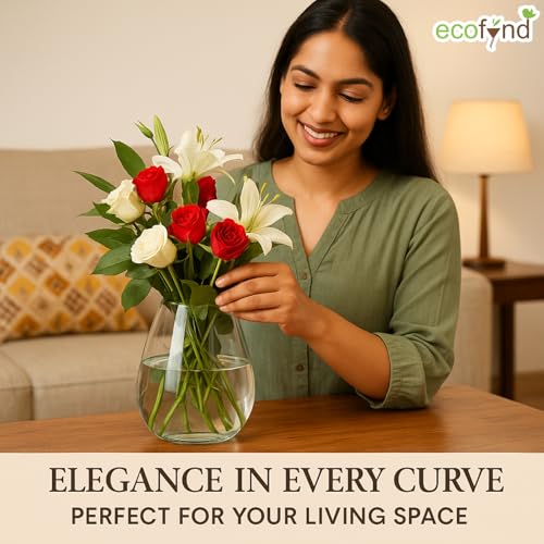 ecofynd Glass Vase for Flowers Plants, Modern Decorative Vase for Home Decor Center Table, Bedroom, Living Room, Office Decoration, Wedding or Gifts (GVASE006) - Image 5