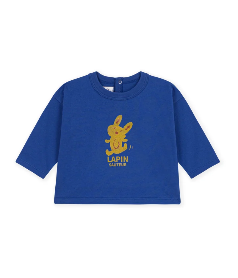 Petit Bateau Babies' Long-Sleeved Plain Cotton T-Shirt With A Motif