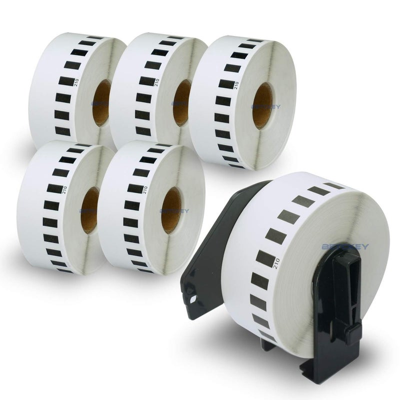 BETCKEY Compatible Continuous Labels Replacement for Brother DK2210 11 in x 100 ft Use with Brother QL Label Printers 6 Rolls 1 Reusable Cartridge
