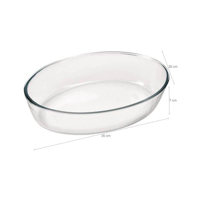 Marinex Medium Oval Glass Roaster 3.2L, Oven Safe Transparent Bakeware for Lasagna, Cakes, Brownies, Roasting & Casseroles  Heat Resistant Durable Glass Dish for Home & Kitchen - Image 1
