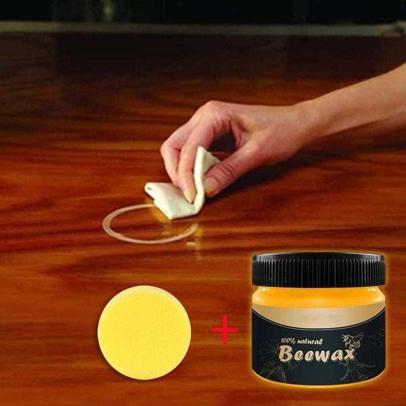BeeWax تلميع الأثاث بشمع العسل، 2 قطعة من تلميع الخشب بشمع العسل مع 2 قطعة إسفنج للأثاث، واقي شامل لأرضيات الخشب، يحمي طاولة الطعام، أبواب الأرضيات، الكراسي والخزائن - Image 2