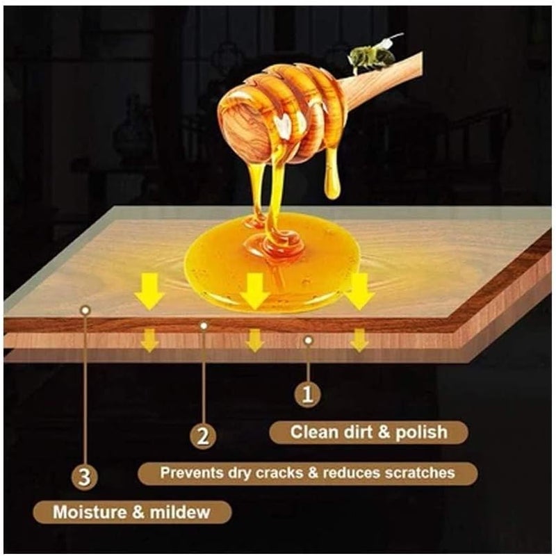 BeeWax تلميع الأثاث بشمع العسل، 2 قطعة من تلميع الخشب بشمع العسل مع 2 قطعة إسفنج للأثاث، واقي شامل لأرضيات الخشب، يحمي طاولة الطعام، أبواب الأرضيات، الكراسي والخزائن - Image 3