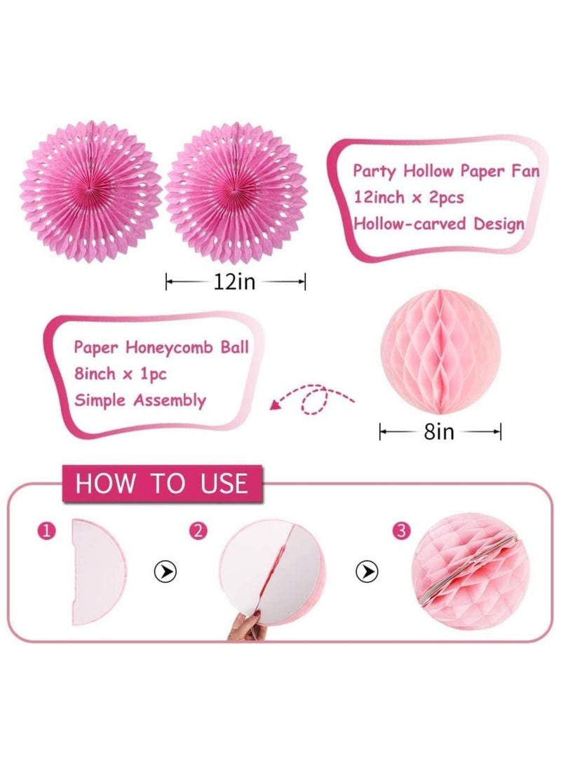 إسكدنيا Donut Birthday Party Decorations, 9Pcs Supplies Lanterns Paper Fan Honeycomb Ball Hanging for Baby Shower Kids Ice Cream Decorations (Pink) - Image 5