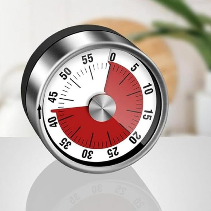 SIMXEN Mechanical Timer, Magnetic Kitchen Timer, 60 Minute Countdown Timer Visual Timer for Cooking, Baking, Working, Classroom, Time Management Tool with Loud Alarm Sound & Stainless Steel Frame