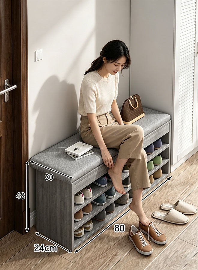 CozyNest Shoe storage cabinet with cushion, grey large-capacity 3-tier shoe rack with soft seat cushion, entryway shoe storage bench for bedroom, living room and corridor. - Image 2