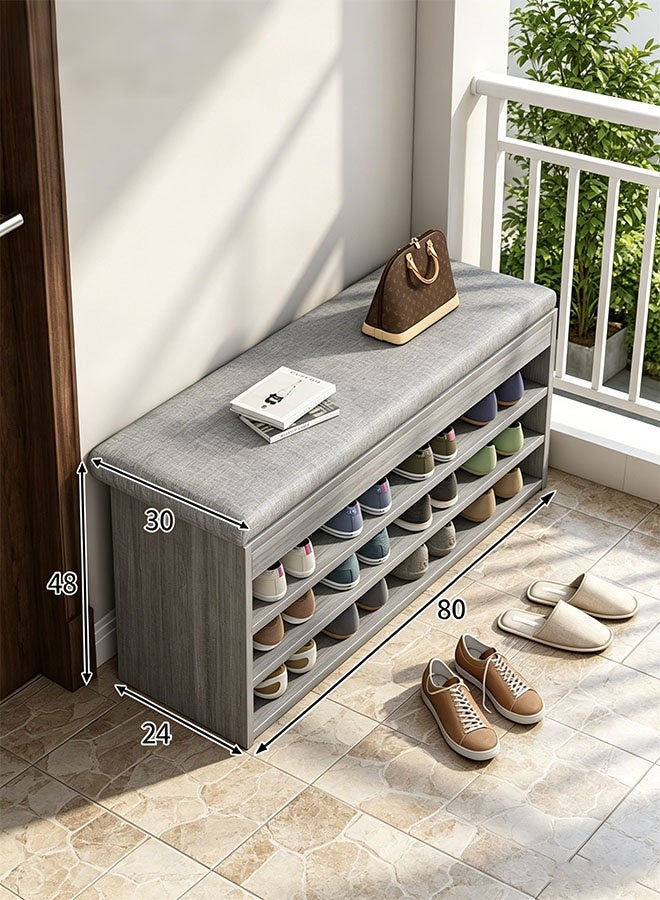 CozyNest Shoe storage cabinet with cushion, grey large-capacity 3-tier shoe rack with soft seat cushion, entryway shoe storage bench for bedroom, living room and corridor. - Image 4