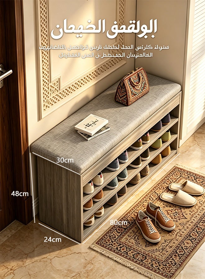 CozyNest Shoe storage cabinet with cushion, grey large-capacity 3-tier shoe rack with soft seat cushion, entryway shoe storage bench for bedroom, living room and corridor. - Image 3