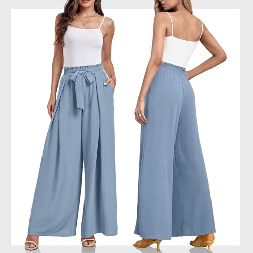 Lepunuo Women's Wide Leg High Waist Pants Loose Fit Elastic Waist Trousers for Work Casual Small - Image 5