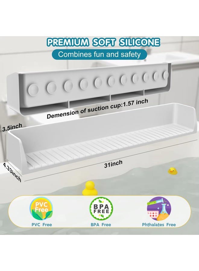 IwelKee Splash Guard for Bathtub Kids, Silicone Water Bathtub Splash Guard, Bathtub Play Shelf for Kids, Tub Splash Guard Prevents Water Spills in Bathroom (2.6 FT, Grey - Image 3