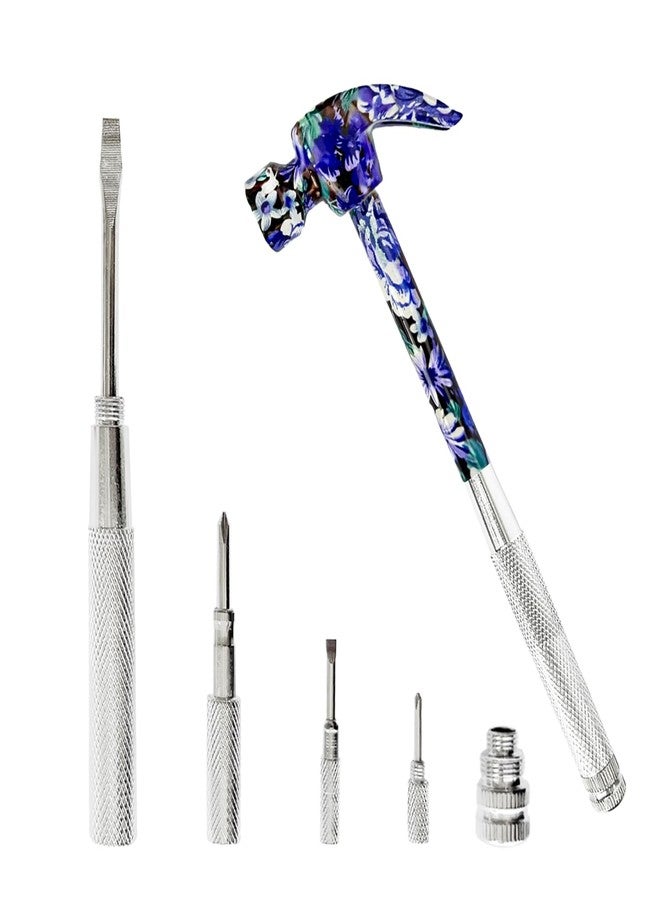 LASUND Multifunctional 6 in 1 Floral Hammer and Screwdriver Tool - Multitool Hammer for Camping, Nails, and Tacks - Small Purple Hand Tool for Women (Purple) - Image 1