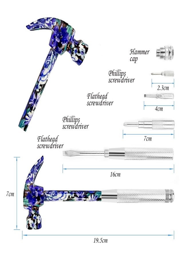 LASUND Multifunctional 6 in 1 Floral Hammer and Screwdriver Tool - Multitool Hammer for Camping, Nails, and Tacks - Small Purple Hand Tool for Women (Purple) - Image 2
