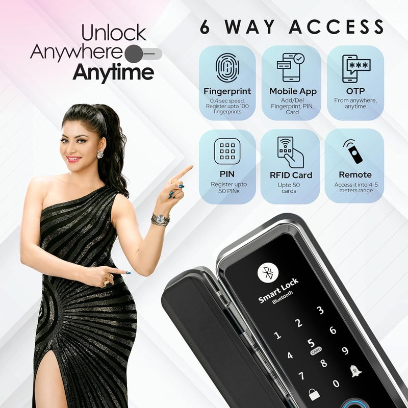 LAVNA قفل باب زجاجي ذكي رقمي | 6 طرق لفتح القفل | بصمة، تطبيق موبايل، تحكم عن بعد، بطاقة RFID، OTP، PIN للأبواب الزجاجية المقواة 10-12 مم فقط | تركيب مجاني (LA5 بلوتوث) - Image 3
