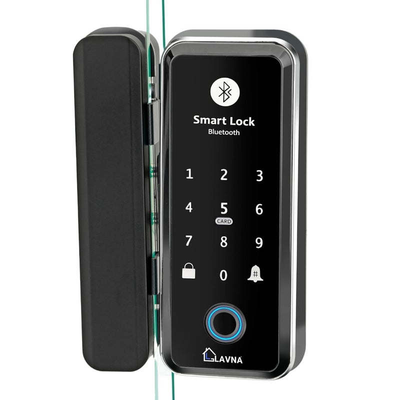 LAVNA قفل باب زجاجي ذكي رقمي | 6 طرق لفتح القفل | بصمة، تطبيق موبايل، تحكم عن بعد، بطاقة RFID، OTP، PIN للأبواب الزجاجية المقواة 10-12 مم فقط | تركيب مجاني (LA5 بلوتوث) - Image 1