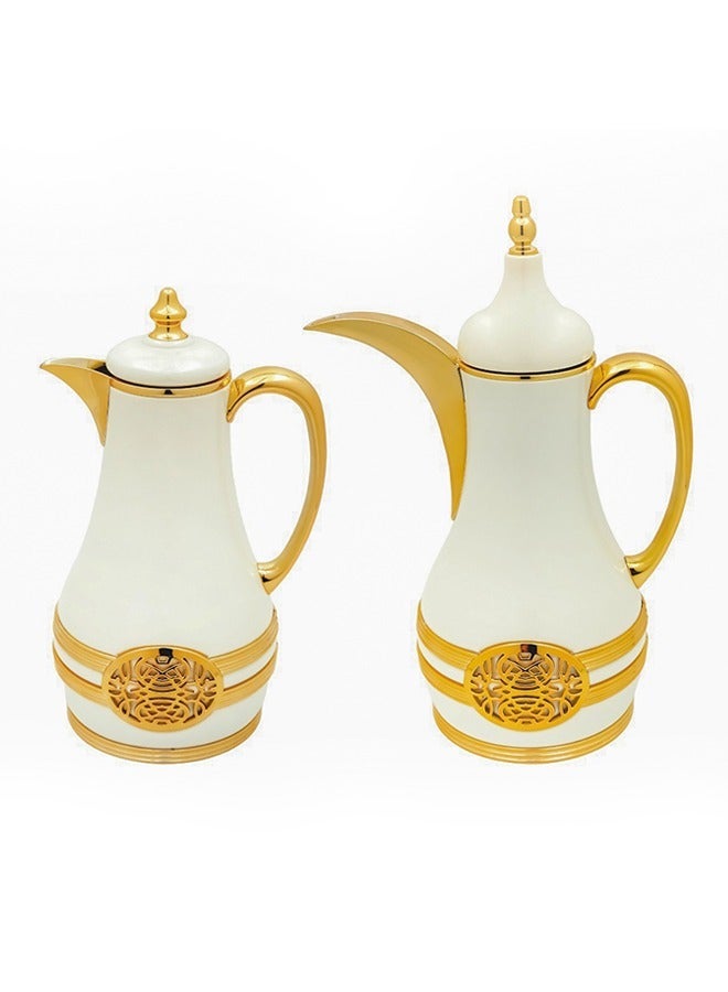 باصرة طقم ترامس فاخر باصرة للشاي أبيض قطعتين حجم  1 لتر