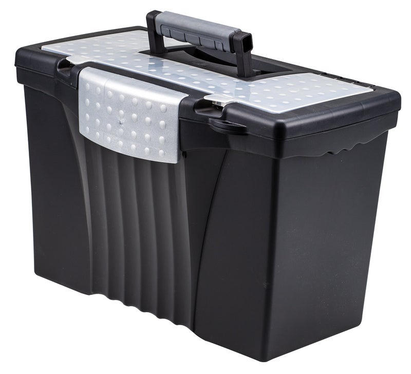Storex Portable Letter/Legal Filebox with Organizer Lid, Letter/Legal Files, 14.5" X 10.5" X 12", Black - Image 1