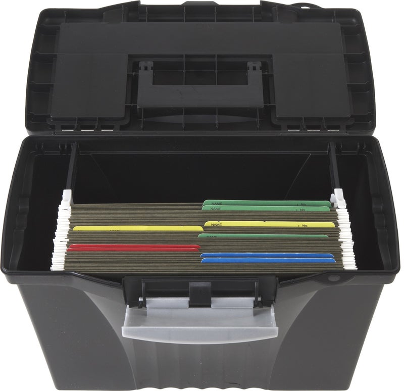 Storex Portable Letter/Legal Filebox with Organizer Lid, Letter/Legal Files, 14.5" X 10.5" X 12", Black - Image 4