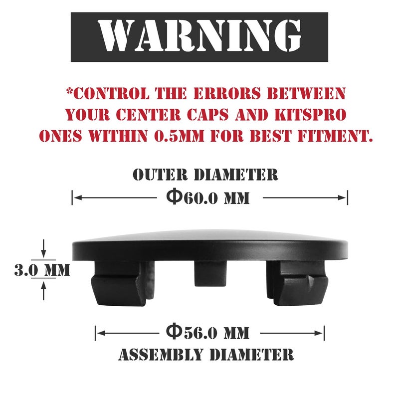 KitsPro 2.4Inch 60MM Wheel Center Caps, Pack of 4 (Matte Black, Outer 60MM, Inner 56MM) - Image 2