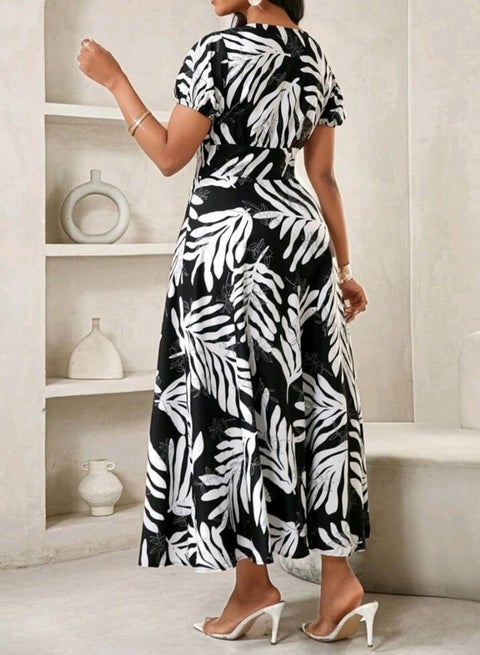 Shein SHEIN Lady Women's Boho Long Dress With Scoop Neck, Short Sleeves, And Tropical Leaf Print | Best Price Egypt | Cairo, Giza Shein SHEIN Lady Women's Boho Long Dress With Scoop Neck, Short Sleeves, And Tropical Leaf Print | Best Price Egypt | Cairo, Giza