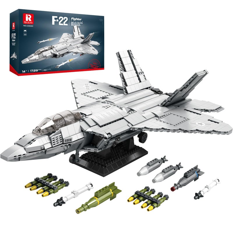 Reobrix F-22 Fighter Jet Building Sets for Adults, Military Raptor Fighter Display Model 33020, Technical Military Plane Collectible Set, Toys Gifts for Aviation Fans Boys Girls 14+ (1729 PCS) - Image 1