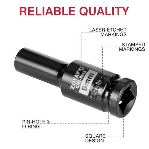ZOYAKKI 1/2" Drive x 9 mm Deep 6 PT Impact Socket, CR-MO,1/2-inch Drive 6 Point Axle Nut Socket for Easy Removal of Axle Shaft Nuts (Metric 9MM) - Image 3