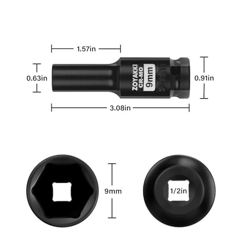 ZOYAKKI 1/2" Drive x 9 mm Deep 6 PT Impact Socket, CR-MO,1/2-inch Drive 6 Point Axle Nut Socket for Easy Removal of Axle Shaft Nuts (Metric 9MM) - Image 2