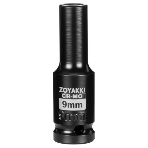 ZOYAKKI 1/2" Drive x 9 mm Deep 6 PT Impact Socket, CR-MO,1/2-inch Drive 6 Point Axle Nut Socket for Easy Removal of Axle Shaft Nuts (Metric 9MM) - Image 1