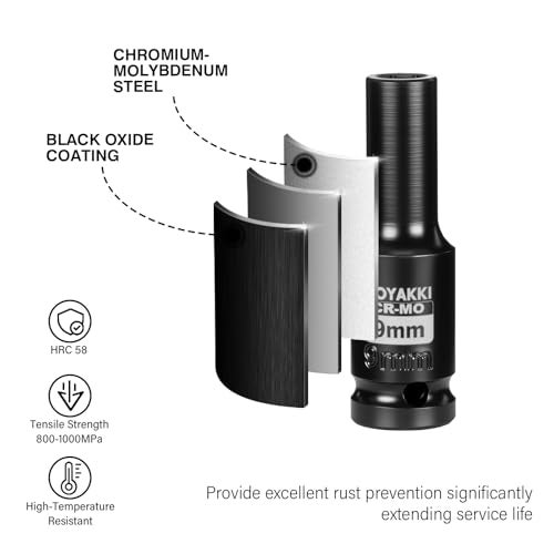 ZOYAKKI 1/2" Drive x 9 mm Deep 6 PT Impact Socket, CR-MO,1/2-inch Drive 6 Point Axle Nut Socket for Easy Removal of Axle Shaft Nuts (Metric 9MM) - Image 5